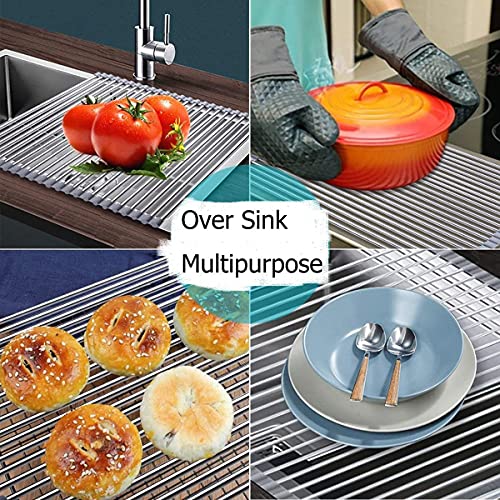 Ahyuan Roll up Dish Drying Rack Over The Sink Kitchen Roll up Sink Drying Rack Portable Dish Drainer Foldable Dish Drying Rack (Warm Gray, 20.5''X16.9'') - color: Warm Gray, size: Rectangle 20.5 inches x 16.9 inches