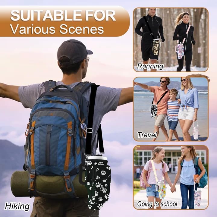 Water Bottle Carrier Bag for Stanley Cup 40oz/30oz with Phone Pocket, Neoprene Water Bottle Holder with Adjustable Shoulder & Handle Strap, Stanley Cup Accessories for Walking Travel Gym - color: Dog Paw