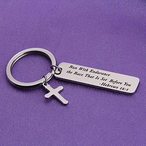 MAOFAED Religious Jewelry Bible Verse Keychain Run With Endurance the Race That Is Set Before You Keychain (KR-Run with Endurance)