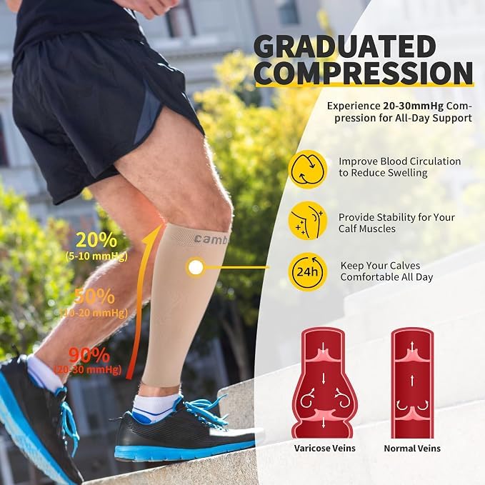 CAMBIVO Calf Compression Sleeves 20-30mmHg – Footless for Women & Men - color: Pure Nude, size: X-Large