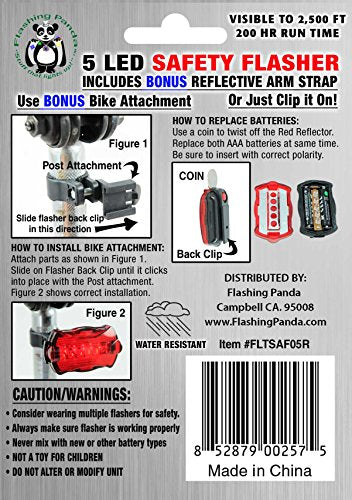 Flashing Panda Bicycle/Jogging Safety Light and Reflector, 5 Red LED, 6-Function