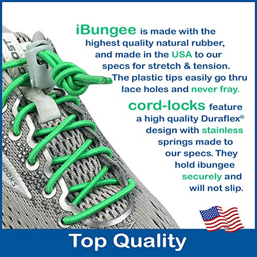 IBUNGEE LACES (Elastic No Tie Shoelaces (Made in the USA) - color: Florida Green, size: 22-inch