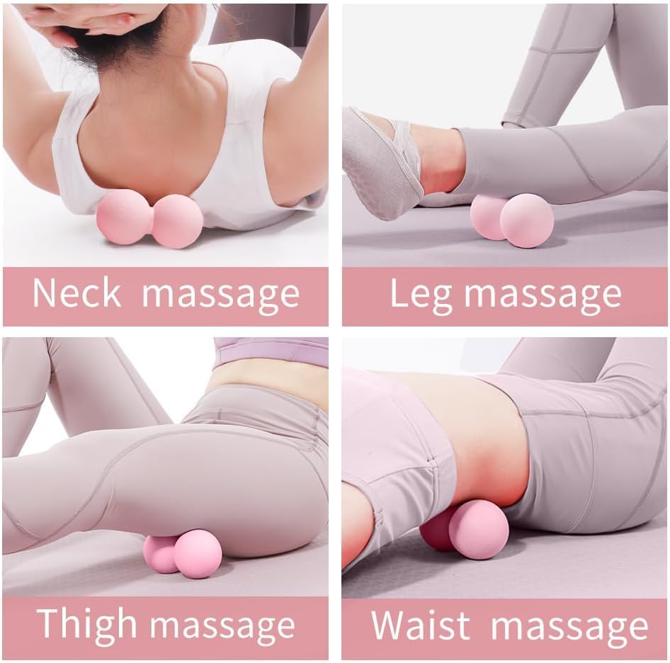 Double Lacrosse Peanut Massage Ball for Deep Tissue Pain Relief - Micro-Elastic Myofascial Roller Ball for Back and Neck, Foot and Physical Therapy (Pink) - color: Pink
