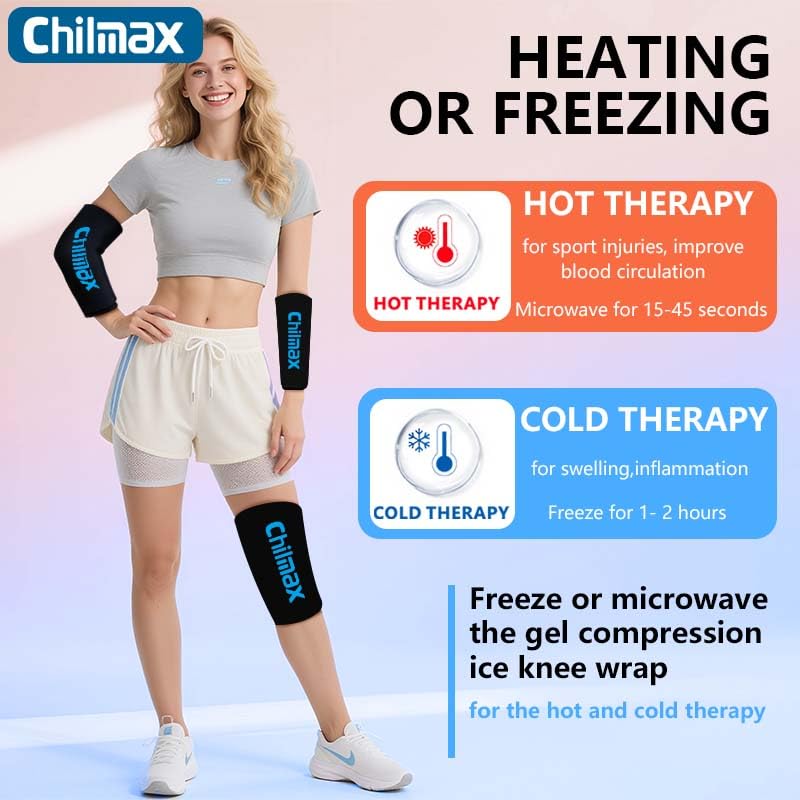 Elbow Ice Pack Wrap Compression Sleeve Pain Relief, Tennis Elbow & Golfers Arm Cold Hot Packs Brace,Reusable Gel Ice Sleeve for Knee Calf Ankle Thigh Injurie,Fits Left/Right (L) - size: L