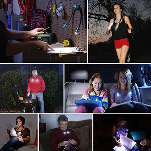 LEDGLE Neck Reading Light Rechargeable Neck Flashlights for Knitting, 4 LED Bulbs + 3 Adjustable Brightness + Flexible Soft Silicone Arms | Hands Free Flashlight for Reading Crocheting Repairing - color: Sky Blue