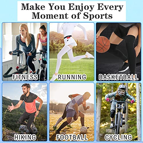 2Pairs Leg Sleeves,Full Leg Compression Sleeve,Compression Long Knee Sleeve,Sports Compression UV Long Leg Sleeves with Anti-slip Silicone Strips for Men Women Running Basketball Football(White&Black) - size: Small