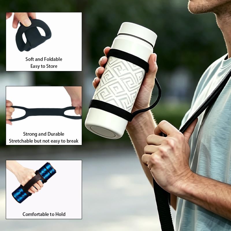 2PCS Bottle Handle Carrier Strap, Non-Slip Silicone Water Bottle Holder Grip, Soft Water Bottle Carrier Band Makes Any Cup Handheld for Running, Gym, Bike and Hiking
