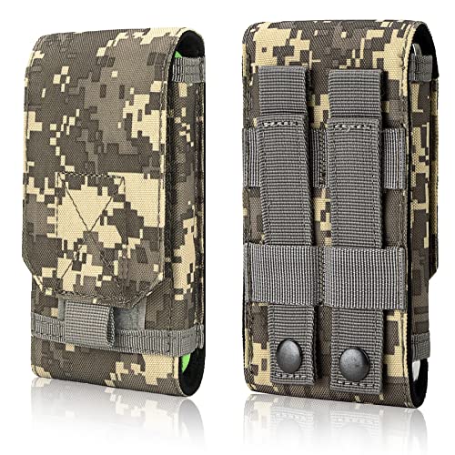 Tactical Molle Phone Holster Pouch, Universal Belt Waist Bag for iPhone 18 Pro Max/17 Pro/17/16 Pro Max/15 Pro Max/14 Pro Max/13, Samsung S26 Ultra/S25/S24, Size L - color: Gray Camo(1 Pack)