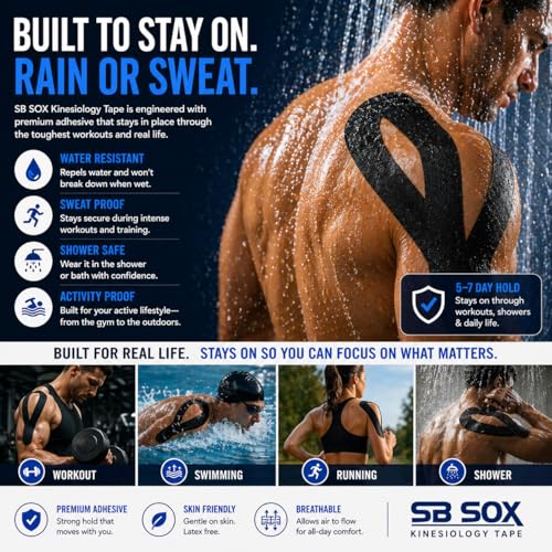 SB SOX Original Cotton Kinesiology Tape Roll (16ft) - color: Black (2-Pack)