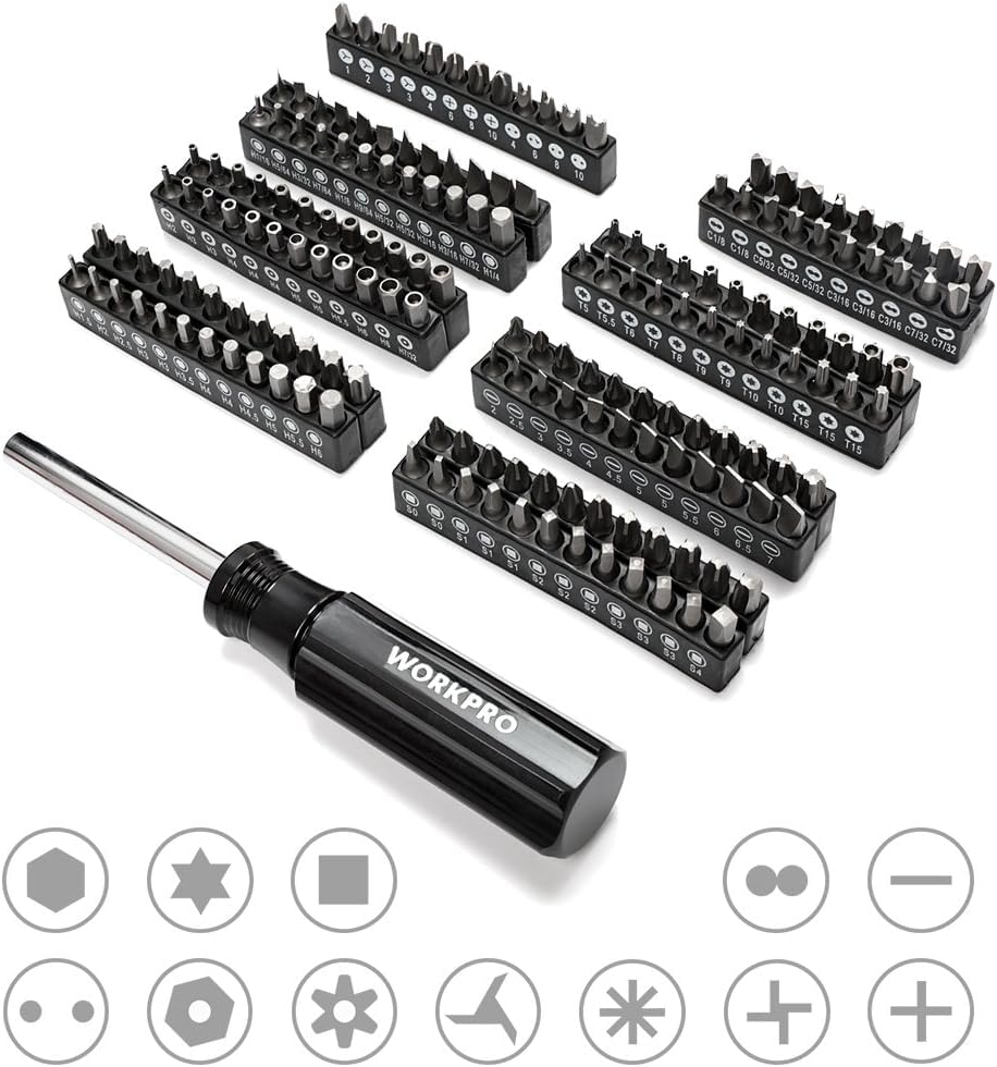 WORKPRO 450-Piece Drive Socket Set 1/2" 1/4" 3/8", CR-V Metric and Imperial with Quick-Release Ratchet Wrench, Spanners, Bits Set, Mechanics Tool for Car Repair