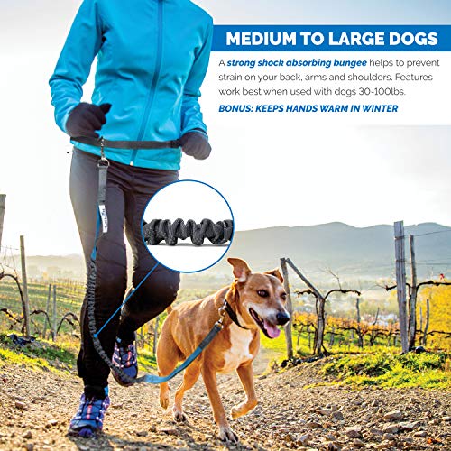 Tuff Mutt Waist Hands Free Dog Leash for Walking Running Hiking - color: Carabiner/Gray