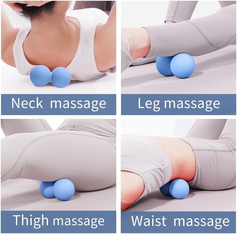 Double Lacrosse Peanut Massage Ball for Deep Tissue Pain Relief - Micro-Elastic Myofascial Roller Ball for Back and Neck, Foot and Physical Therapy (Blue) - color: Blue