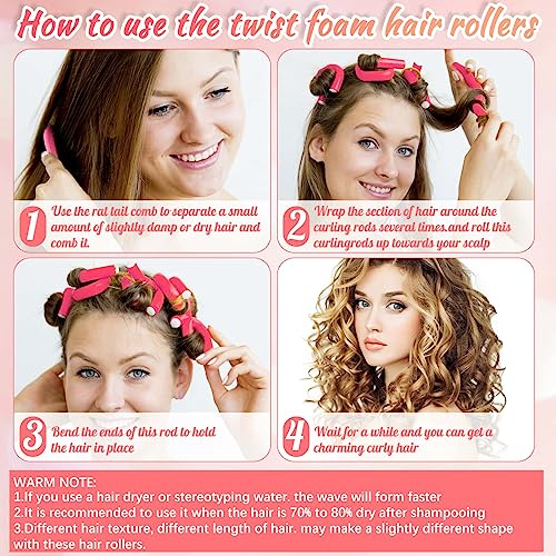 Selizo 30Pcs 9.45"x0.55" Flexible Hair Rollers, Foam Curlers for Short, Medium and Long Hair, No Heat Curlers, Hair Rods - Pink(Diameter 0.55') - color: Pink(Diameter 0.55")