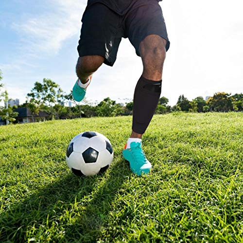 Soccer Shin Guard Sock,Leg Performance Support Football Compression Calf Sleeves with Pocket Can Holding Shin Pads,Comfort Breathable Youth Soccer Shin Guard Holders for Beginner or Elite Athlete - style: Large (1 Pair)