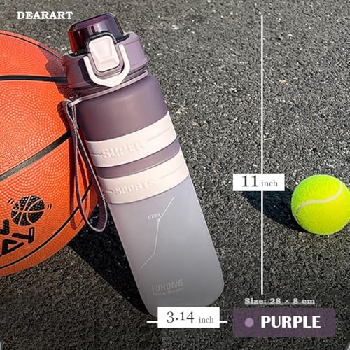 DEARART Sport Water Bottle with Locked Button, Frosted Bottle 100% Leakproof No Straw Silicone Anti Slip Ring, Suit Sport Office School Travel Yoga Gym for Women Men, 30oz Purple - color: Purple