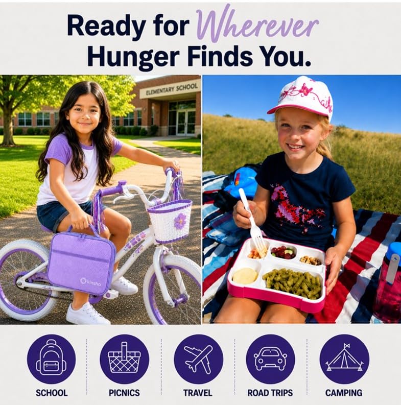 kinsho Bento Lunch Box Set of 2, Ice Pack with Insulated Bag, Pink & Purple - color: Lilac + Pink