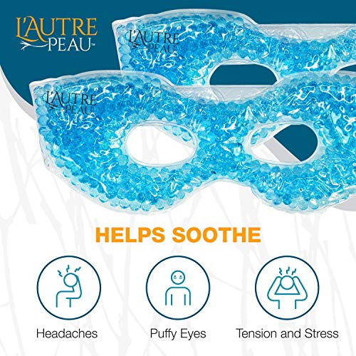 USA Merchant - 2 Redesigned Therapeutic Spa Gel Bead Eye Masks - Hot/Cold Reusable Ice Packs with Flexible Beads - Compress Therapy for Puffy Eyes, Dark Circles, Headaches, Migraines, Stress Relief - color: Blue