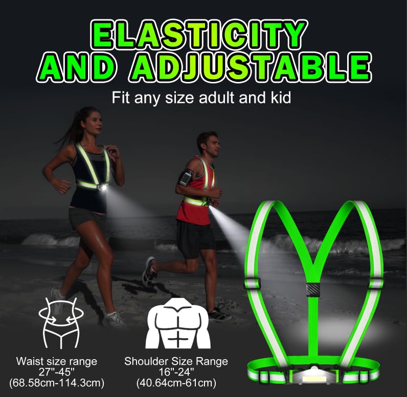 500LM Running Lights for Runners, Adjustable 100° Beam Running Light Vest, 360° Reflective Running Gear Rechargeable, Runners Lights for Night Safety, Lighted Vest for Walking/Cycling/Jogging