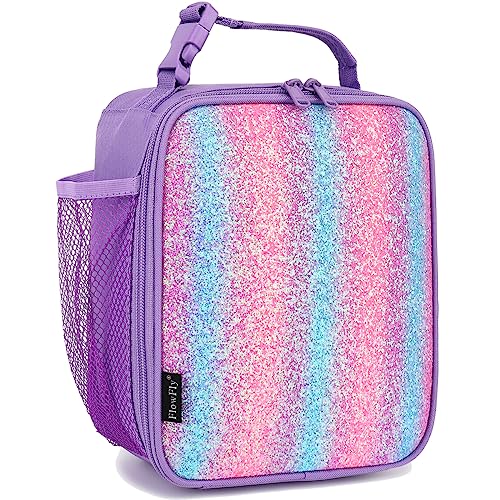 FlowFly Lunch box Insulated Soft Bag Mini Cooler Back to School Thermal Meal Tote Kit for Girls, Boys,Purple#Glitter - color: Purple#Glitter
