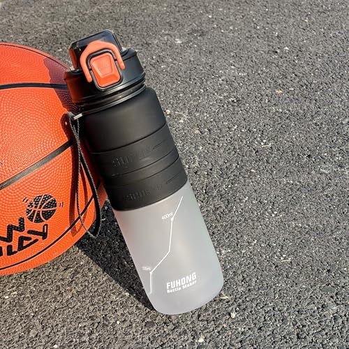 DEARART Sport Water Bottle with Locked Button, Frosted Bottle 100% Leakproof No Straw Silicone Anti Slip Ring, Suit Sport Office School Travel Yoga Gym for Women Men, 30oz, Black - color: Black