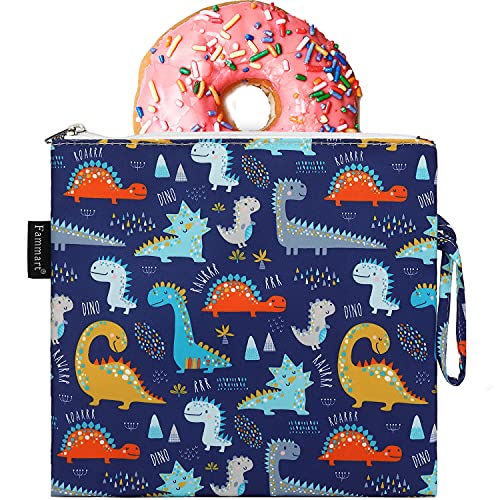 Fammart Reusable Sandwich Bag/Snack Bag for Kids & Adults, Dual Layer Lunch Bag with Handle, Cosmetic Bag Makeup Travel Bag for Women Girls, Washable, Food Safe, BPA Free (1-Pack, Dinosaur) - color: Large, 1 Pack - Dinosaur