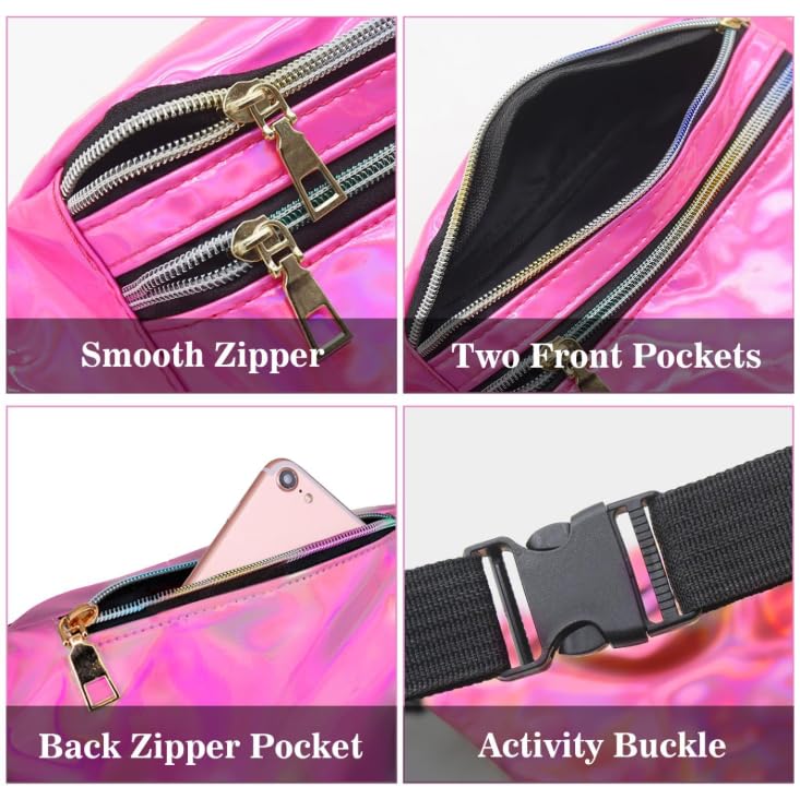 Fanny Pack Unisex Holographic Horizontal Waist Bag Waterproof Adjustable Belt Laser Fashion Sports Shining Fanny Bag(Pink) - color: Pink4