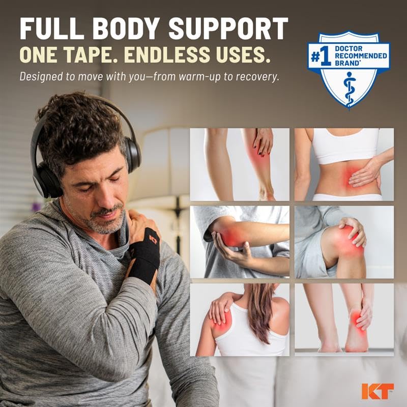 KT Tape, Original Cotton, Elastic Kinesiology Athletic Tape, 20 Count, 10” Precut Strips, Blue - color: Blue