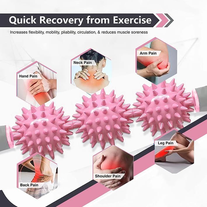 Fascia Muscle Roller, Cellulite Massager Fascia Roller for Cellulite and Sore Muscles, Neck, Leg, Back, Pressure Trigger Point Body Roller Deep Tissue Massage Stick Tools - 3 Massage Balls - color: Sakura Pink