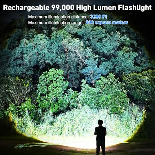 Flashlight Rechargeable 99,000 High Lumen, 2 Pack Super Bright Rechargeable Flashlights for Home, 15H Long Life LED Flash Light with 5 Light Modes, IPX7 Waterproof for Outdoor, Camping, Hiking