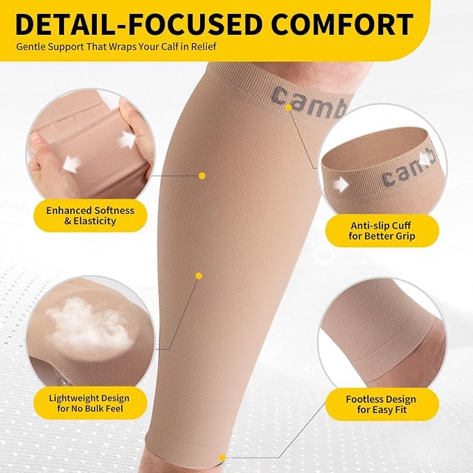 CAMBIVO Calf Compression Sleeves 20-30mmHg – Footless for Women & Men - color: Pure Nude, size: X-Large