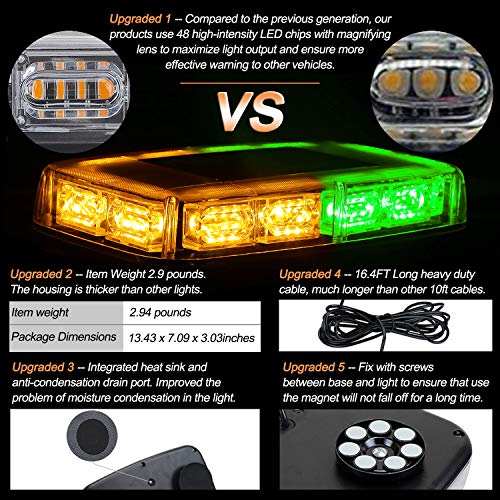 ASPL 48LED Roof Top Strobe Lights with Magnetic Base - color: Amber/Green