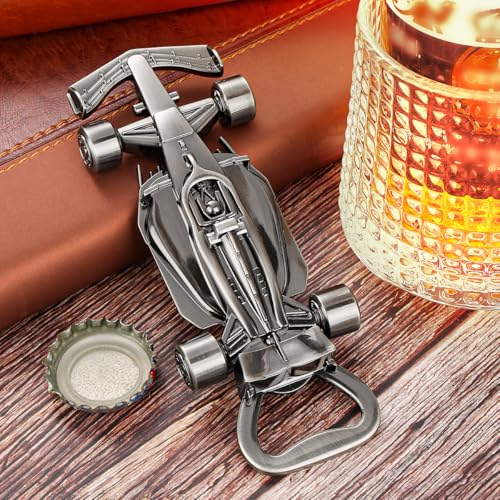 LKKCHER Race Car Bottle Opener with Spinning Wheels – Silver Racing Gifts for Men, Dad, Brother, Grandpa with Gift Bag – Perfect for Birthday, Father’s Day, Christmas, Pub Nights, Garage Parties - color: Silver Race Car