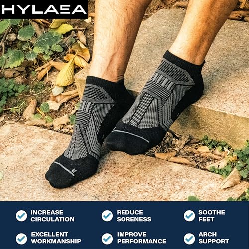 Hylaea Compression Ankle Socks for Running Athletic, Moisture Wicking - color: Black 6 Pairs, size: Medium