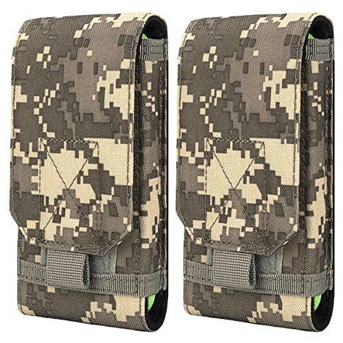 Tactical Molle Phone Holster Pouch, Universal Belt Waist Bag for iPhone 18 Pro Max/17 Pro/17/16 Pro Max/15 Pro Max/14 Pro Max/13, Samsung S26 Ultra/S25/S24, Size L - color: Gray Camo(2 Pack)