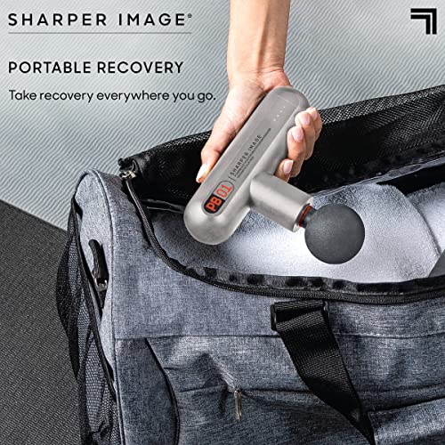 Sharper Image Powerboost Move - Mini Percussion Massage Gun| 4 Attachments, 4 Speeds, FSA Eligible| Full Body Back & Shoulder Massager| Deep Tissue Muscle Recovery| Portable Pain Relief Massage Tool - color: Platinum