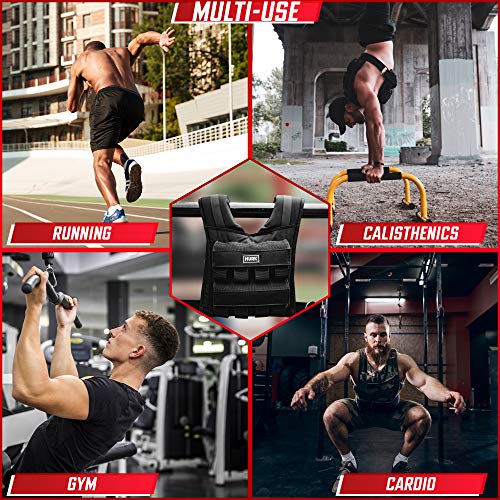 MVRK Weighted Vest Men 15lbs/25lbs/35lbs/45lbs/65lbs/100lbs – No-Bounce Adjusable Heavy Duty Rucking & Strength Training Vest with Removable Iron Weights for Calisthenics, HIIT, Hydrox - size: 65lbs
