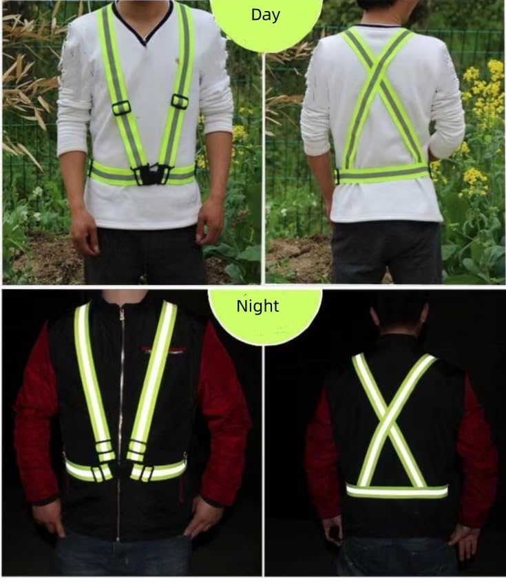 Running Reflective Vest Elastic Adjustable Reflective Vest 2 Pieces with 4 High-Visibility Reflective Belts for Nighttime Running Biking Motorcycle Dog Walking fits Men Women Kids - color: Green