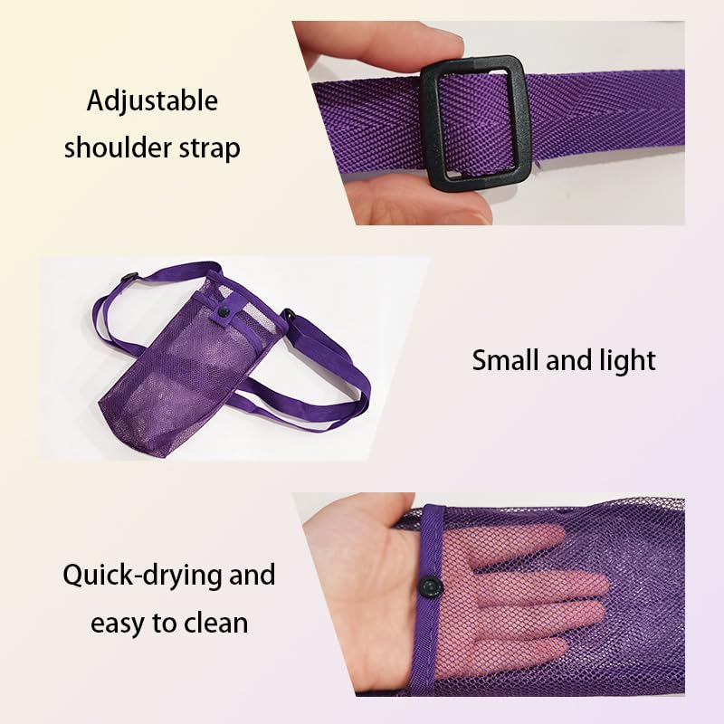 2 Pack Mesh Water Bottle Carrier with Adjustable Strap, Sleeve Pouch Holder Bag for Most Standard Bottles, Ideal Travel Essential for Hiking, Camping, Beach, Theme Parks (Purple & Black)