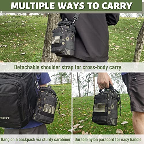 DEFUNX 64 Oz Water Bottle with Sleeve - Military Green Half Gallon Insulated Water Jug with Handle - Stainless Steel Sports Bottle for Gym Workout Hiking Camo Black Pouch - color: Green Bottle with Black Camo Sleeve, style: 64 Oz Water Bottle
