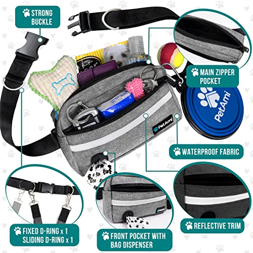 PetAmi Hands Free Dog Leash Waist Belt Bag Fanny Pack, Single, Heather Grey - color: Heather Grey, size: 1 Leash