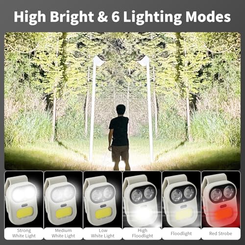 Robot Headlamp with Magnetic Clip & Wave Sensor, 2-in-1 Convertible Clip Light, 6 Modes, 700mAh Type-C, IPX4 Waterproof, for Running Cycling Camping (White)