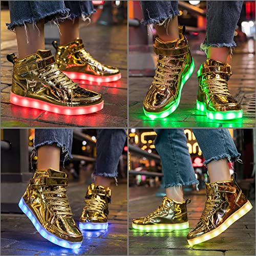 Hot Dingding Light Up Sneakers High Top LED Flashing Shoes, USB Rechargeable Glowing Luminous Shoes for Men Women Teens Halloween Party - color: Gold, size: 10.5 Women/8.5 Men