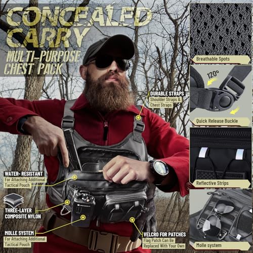 RXW Chest Bag for Men Women, Tactical Chest Rig Holster, EDC Chest Pack - color: Black