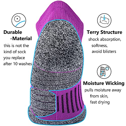 CWVLC Cushioned Athletic Ankle Compression Socks for Women Men 3/6 Pairs - color: 3-pairs Purple, size: Large