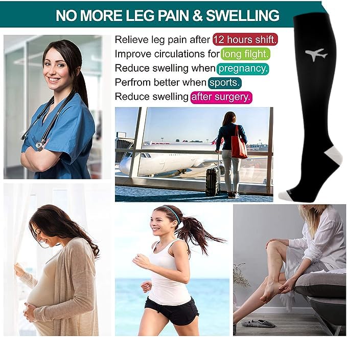 LEVSOX Compression Socks Women and Men, 20-30mmHg, Best for Nurses, Travel, Pregnancy - color: 4 Pairs Airplane, size: Large