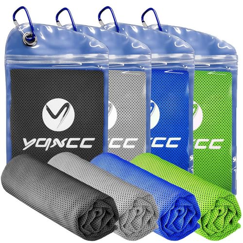 YQXCC 4 Pack Cooling Towels, 40"x12", Ice Cool Towels for Neck & Face - color: Dark Blue, Green, Dark Gray, Light Gray
