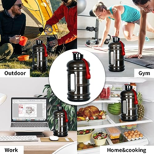 TOOFEEL 2.2 Liter Gym Water Bottle - 100% Leak Proof Big Sports Water Bottle Larger than 74 oz Water Bottle with Visible Volume for Drinking (74oz Transparent Black) - color: Transparent Black, style: 74 oz water bottle