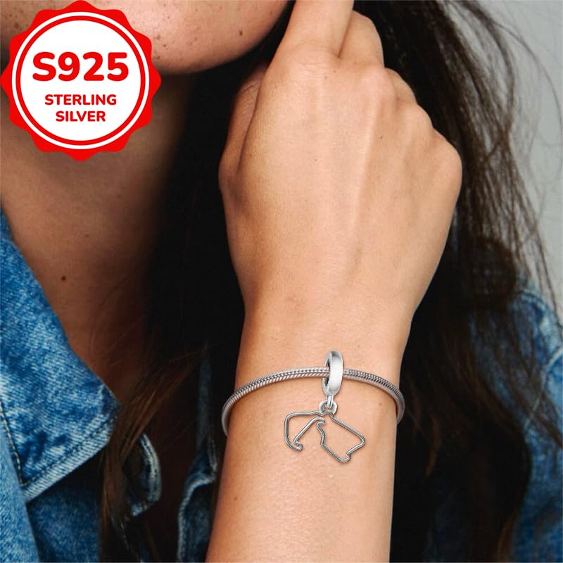 F1&Famous Race Racetrack Charm for Bracelet Necklaces, S925 Sterling Silver Charms, UK Brazil Spain Race Track Charms Jewelry Racing Souvenirs Gift - color: Race Racetrack Q3909