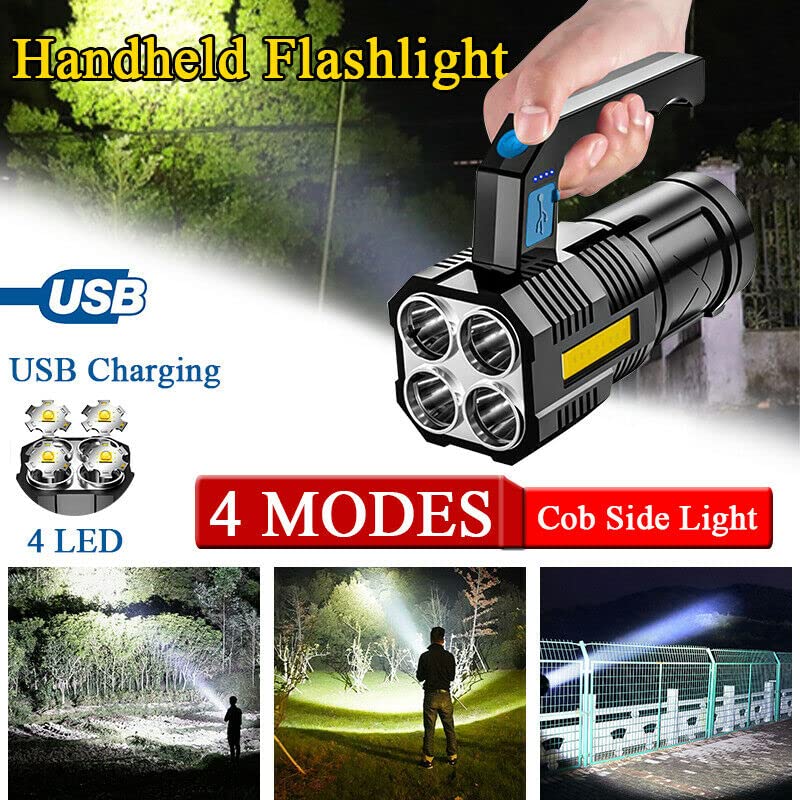 Wrrozz LED Flashlight Rechargeable Spotlight with Handle & Side Spot Light - size: B