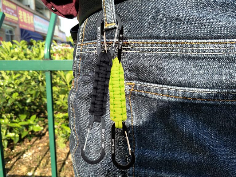 BRAVESHINE Paracord Keychain Carabiner Clip | D Ring Hanger Lanyard Hook - color: 1 Black 1 Green
